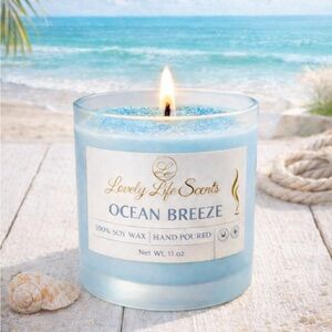 Ocean Breeze Soy Candle by Lively Life Scents- Light Blue with Sparkle